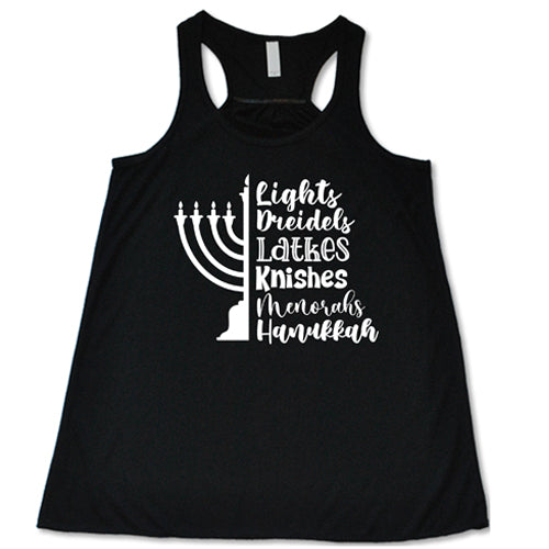 Lights, Dreidels, Latkes, Knishes, Menorahs, Hanukkah Shirt