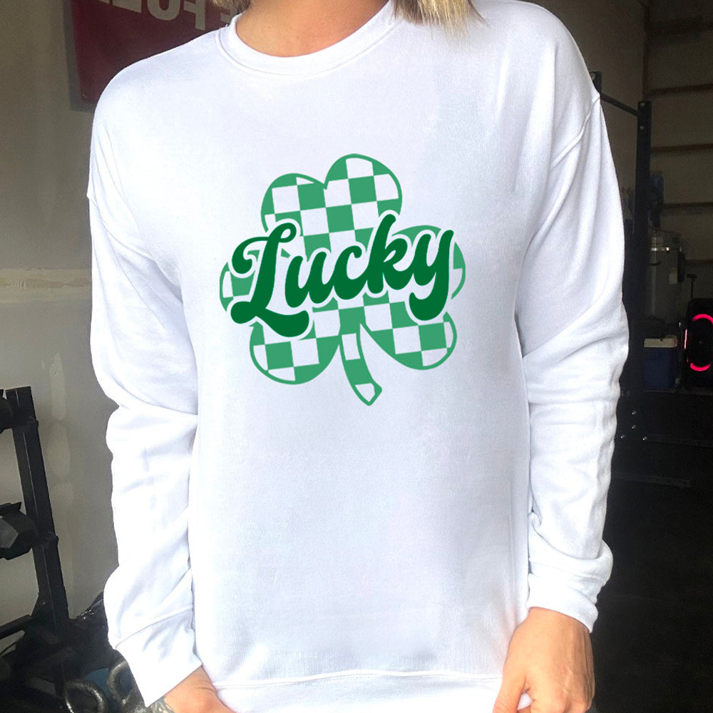 Lucky Checkered Shamrock Crew Neck