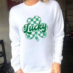 Lucky Checkered Shamrock Crew Neck
