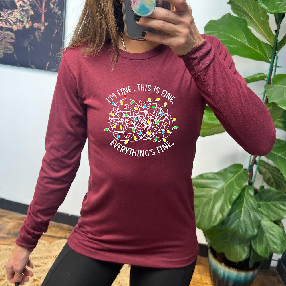 Long Sleeve Tee | I'm Fine. This Is Fine. Everything's Fine. Christmas Lights
