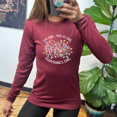 Long Sleeve Tee | I'm Fine. This Is Fine. Everything's Fine. Christmas Lights