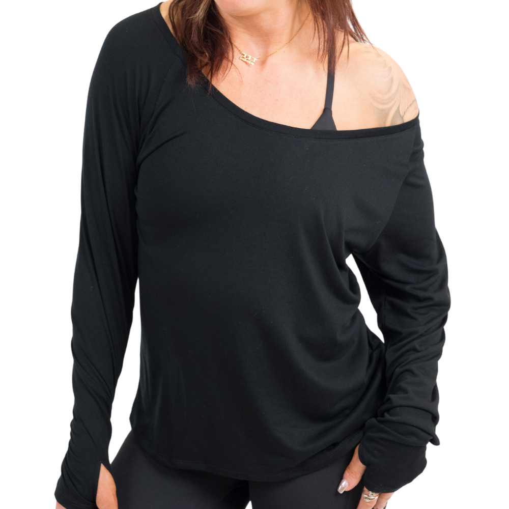 Long Sleeve Slouchy Tee | Black